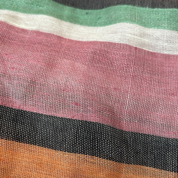 Kew linen cotton blend scarf wrap colorful stripes fringe - Picture 6 of 6